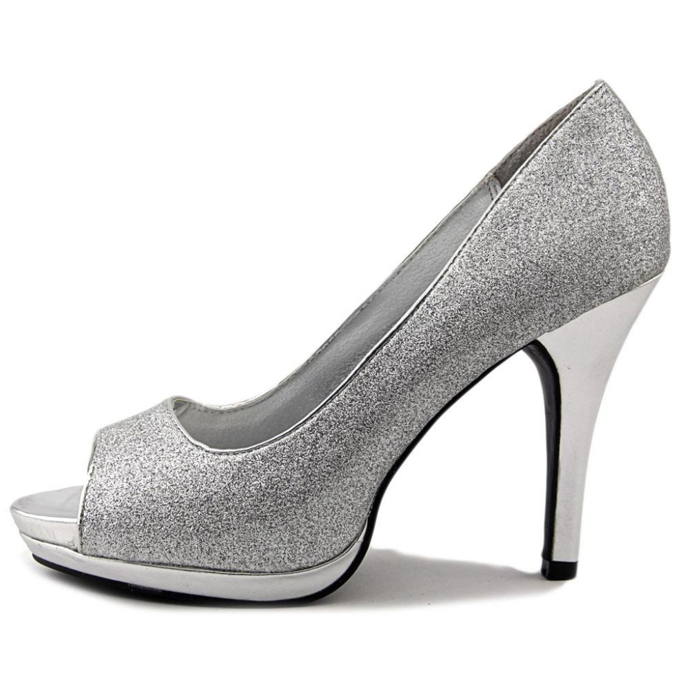 Rampage Gracee Silver Shiny Peep Toe Heels Size 8M
